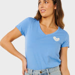 Rc Heart V Neck T shirt - Dame - Cornflower Blue - Gumpel & Co