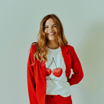 Freequent Fenjal T-shirt - Dame - STAR OFF-WHITE W. TRUE RED