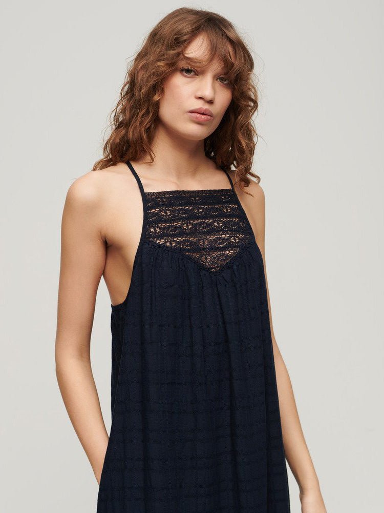 Women's Lace Halter Maxi Beach Dress - Dame - Eclipse Navy - Gumpel & Co