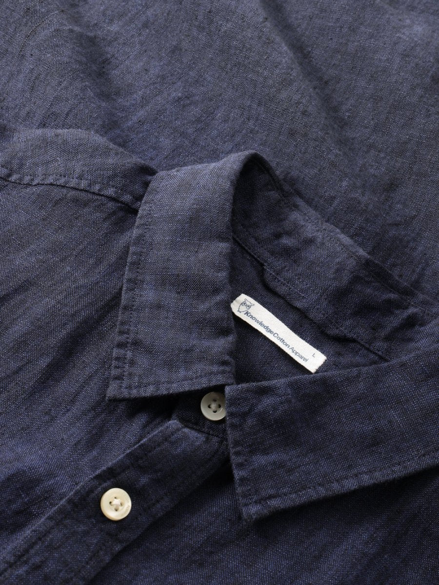 Men's CUSTOM FIT LINEN SHORT SLEEVE SHIRT - Total Eclipse - Gumpel & Co