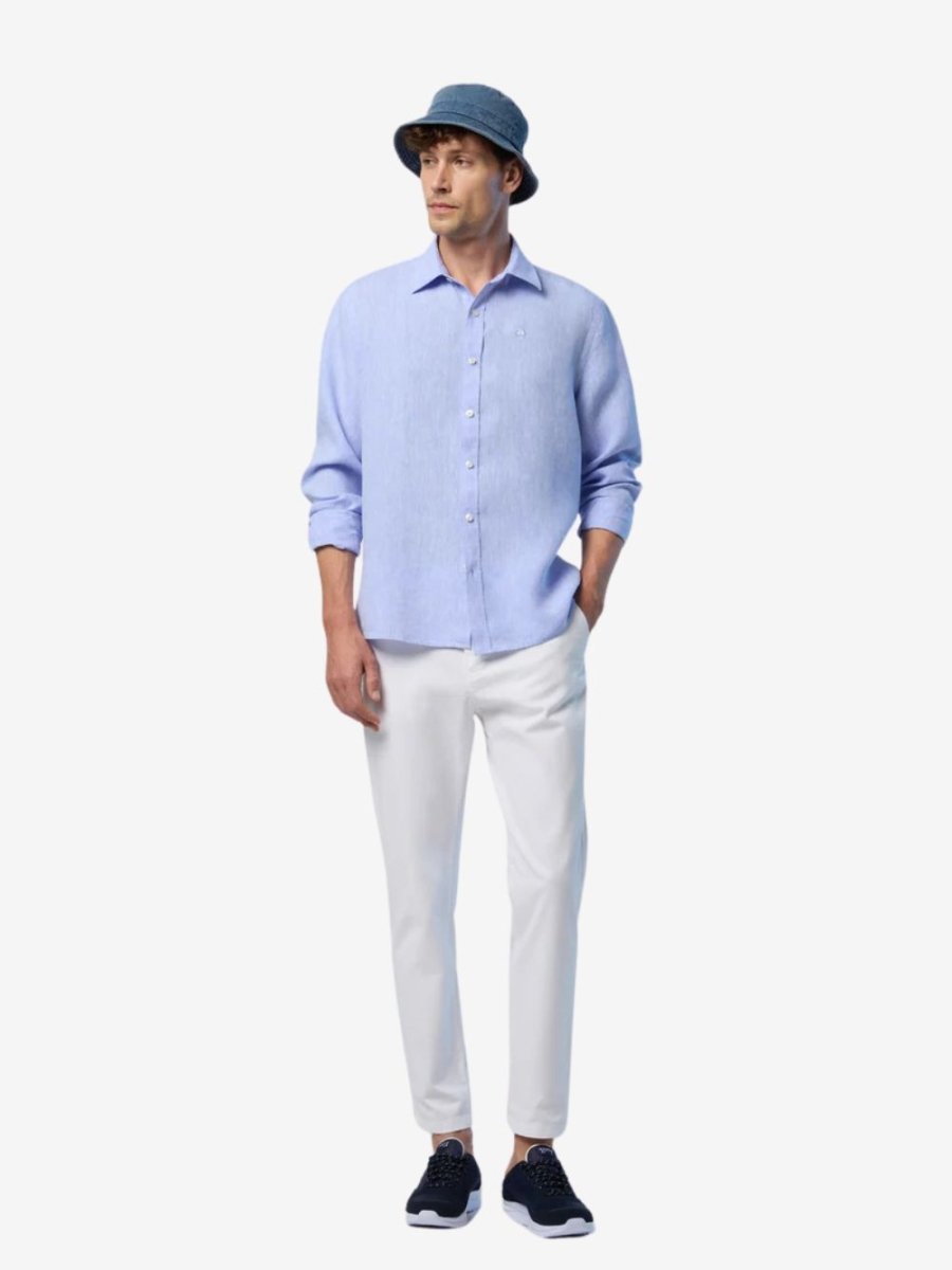 Linen shirt with embroidered logo - Mænd - Light Blue - Gumpel & Co