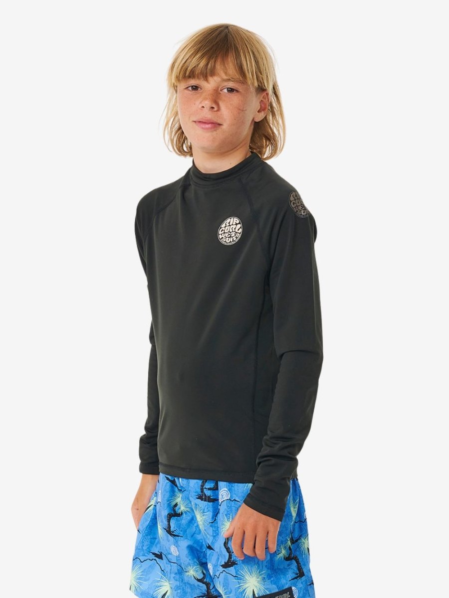 Icons UV Brushed Long Sleeve Rash Vest - Børn - Black - Gumpel & Co