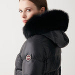 Women's Long Iridescent Dunjakke m. Pelskrave - Dame - Black - Gumpel & Co