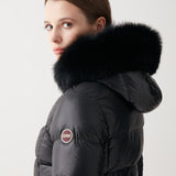 Women's Long Iridescent Dunjakke m. Pelskrave - Dame - Black - Gumpel & Co