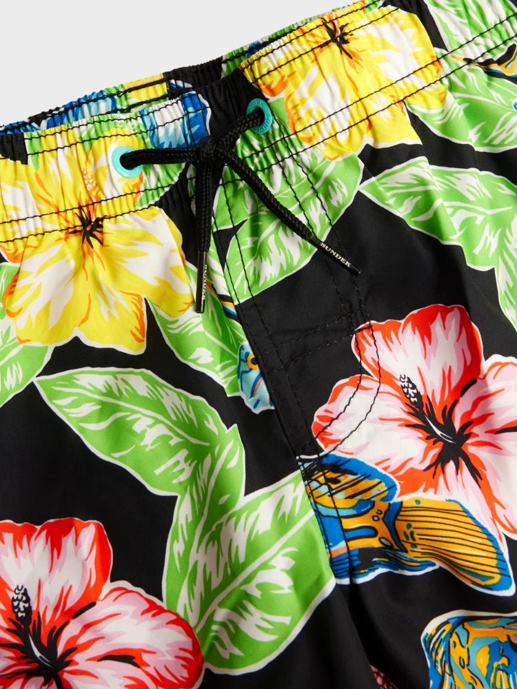 SUNDEK Boardshort Flower Print - Mens - Black