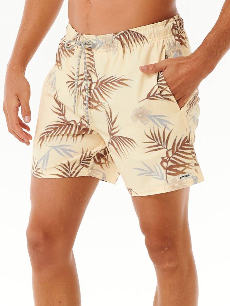 Men's Surf Revival Floral Volley Badeshorts - Herre - Vintage Yellow - Gumpel & Co