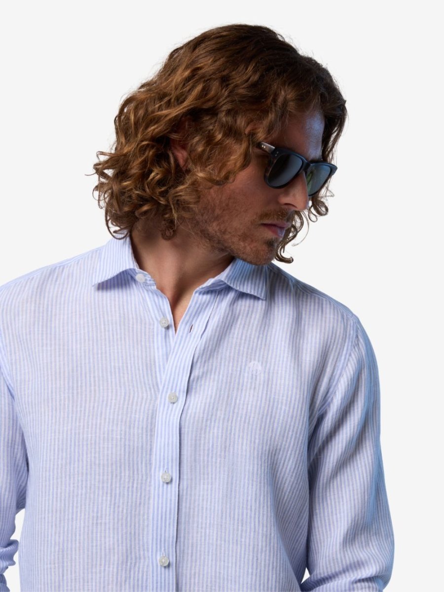Classic stripe linen shirt - Mænd - Blue/White - Gumpel & Co