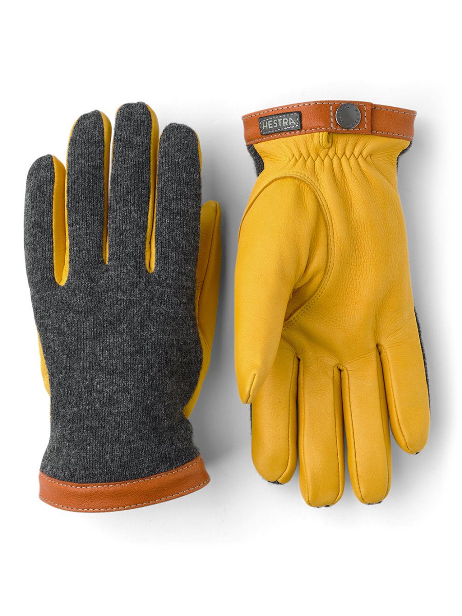 Deerskin Wool Tricot Handske - Herre - Charcoal/Natural Yellow - Gumpel & Co