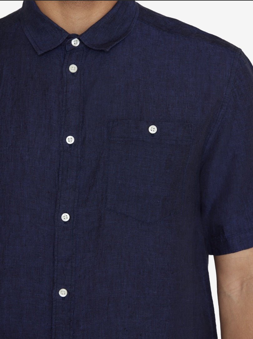 Men's CUSTOM FIT LINEN SHORT SLEEVE SHIRT - Total Eclipse - Gumpel & Co