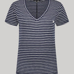 Women's T-shirt med V - hals - Dame - Navy Optic Stripe - Gumpel & Co