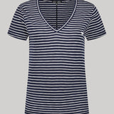 Women's T-shirt med V - hals - Dame - Navy Optic Stripe - Gumpel & Co