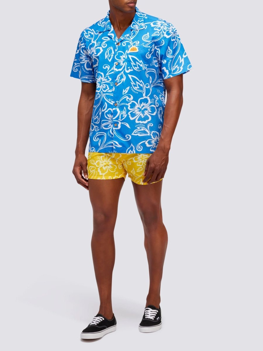 Men's Allov Hibiscus SS Shirt - Herre - Vintage Sapphire (Blå) - Gumpel & Co