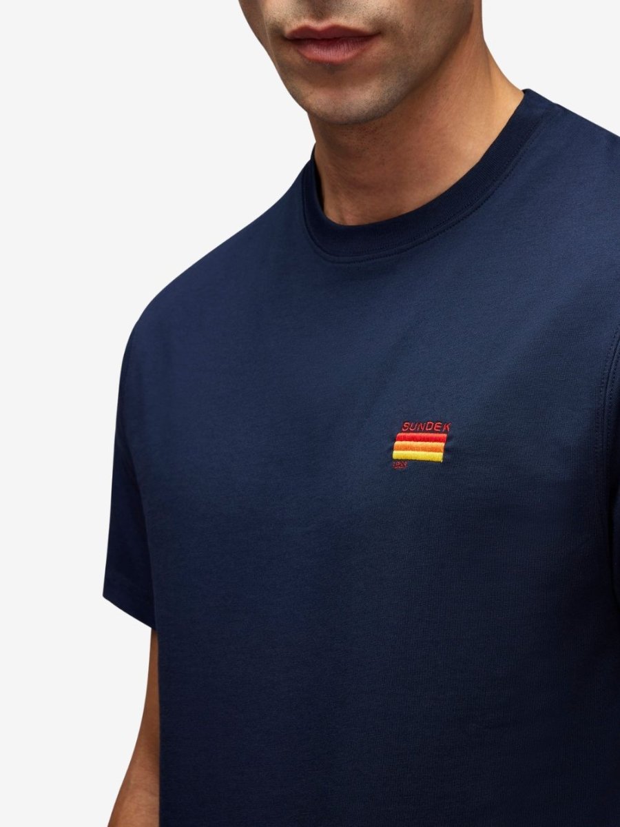 T-shirt With Tricolour Embroidery - Herrer - Navy - Gumpel & Co