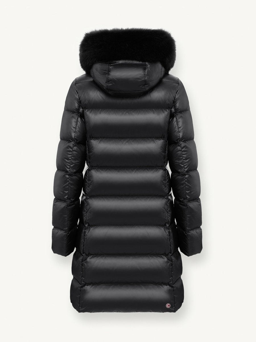 Women's Long Iridescent Dunjakke m. Pelskrave - Dame - Black - Gumpel & Co