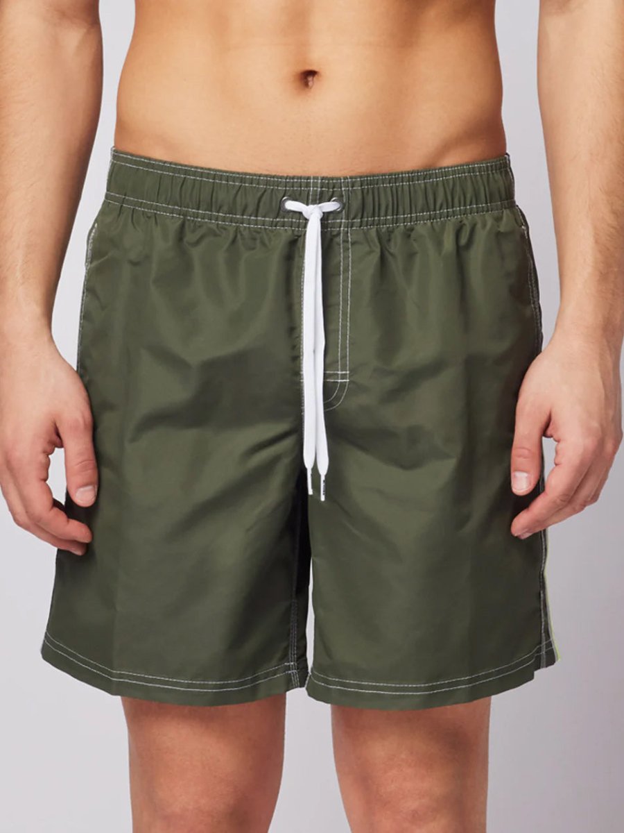 Men's Iconic Stretch Waist Mid - Length Badeshorts - Herre - Army Green - Gumpel & Co