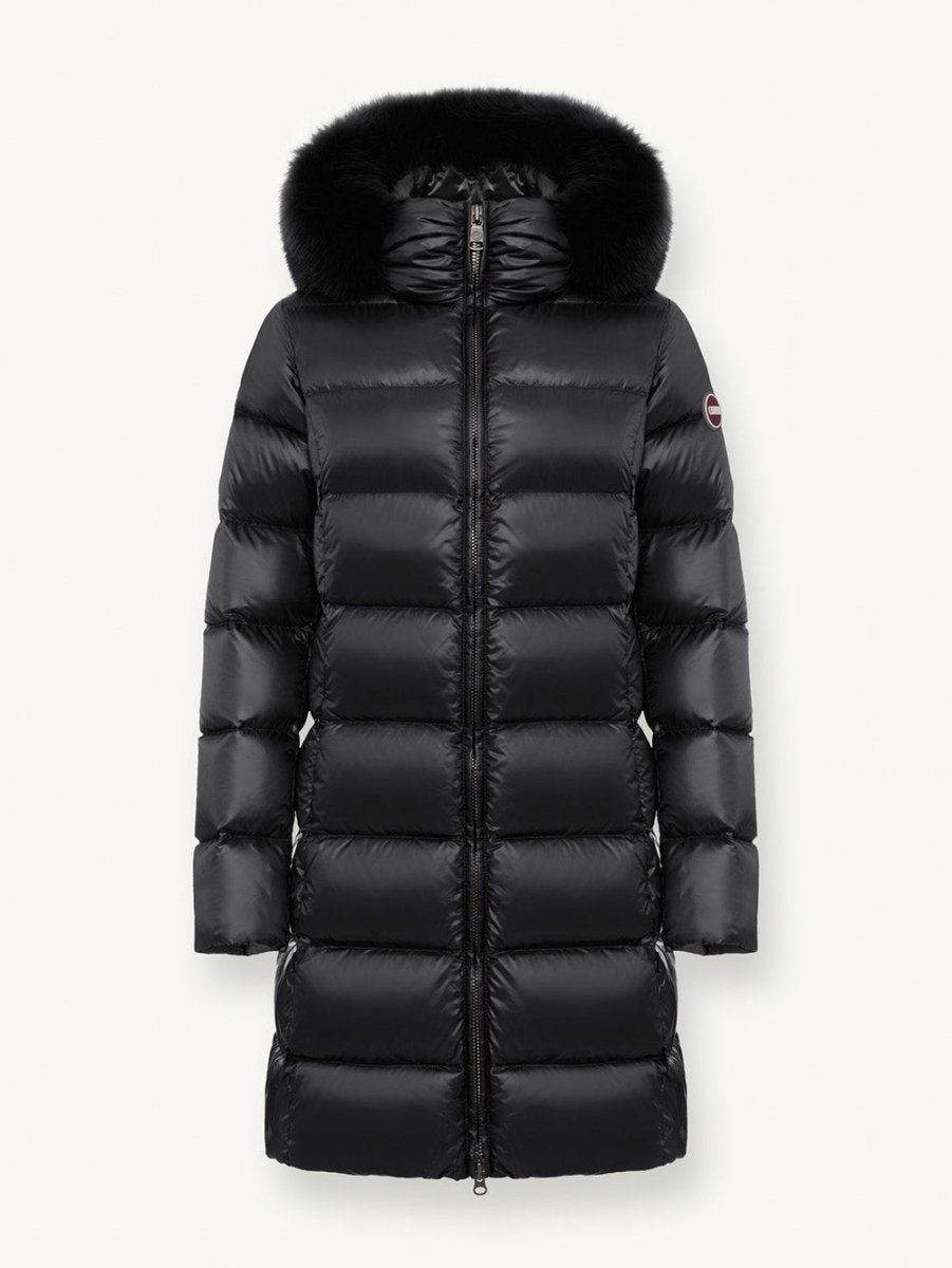 Women's Long Iridescent Dunjakke m. Pelskrave - Dame - Black - Gumpel & Co