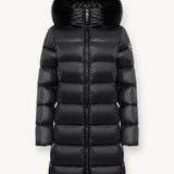 Women's Long Iridescent Dunjakke m. Pelskrave - Dame - Black - Gumpel & Co