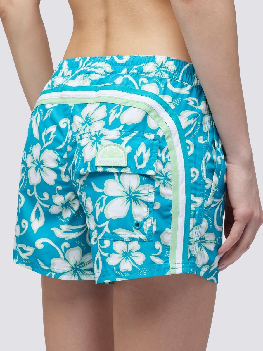 Women's Coast Board Hibiscus Swimshorts - Dame - Blue Island - Gumpel & Co