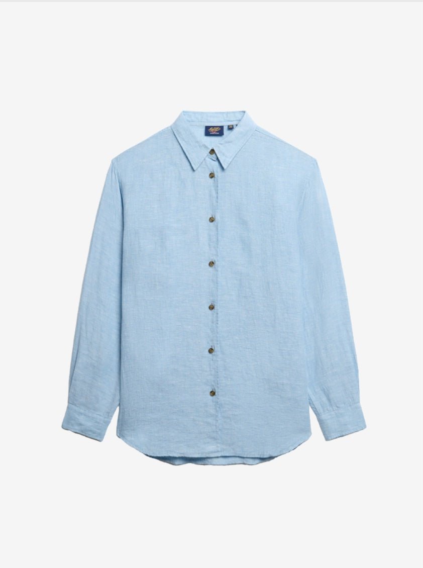 Casual Linen Boyfriend Shirt - Women - Sea Blue Chambray - Gumpel & Co