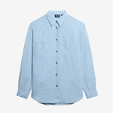 Casual Linen Boyfriend Shirt - Women - Sea Blue Chambray - Gumpel & Co