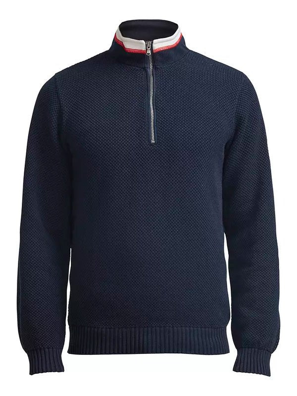 Men's Classic Rib Windproof Halfzip Sweater - Herre - Navy - Gumpel & Co