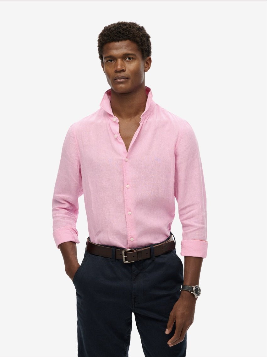Vacation L/S Linen Shirt - Men - Coastal Pink - Gumpel & Co