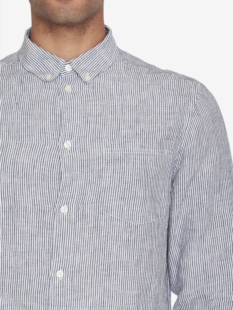 Men's REGULAR STRIPED LINEN SHIRT - Total Eclipse - Gumpel & Co