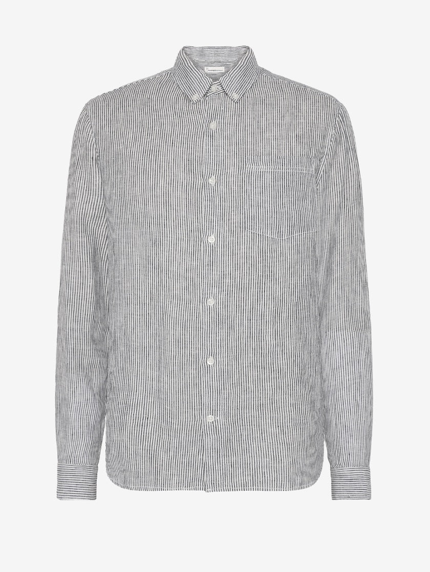 Men's REGULAR STRIPED LINEN SHIRT - Total Eclipse - Gumpel & Co