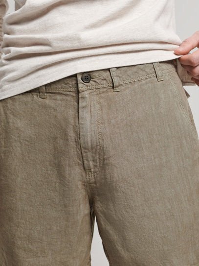 Men's Overfarvede Shorts i Hør - Herre - Washed Khaki - Gumpel & Co