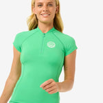 Classic Surf Cap Sleeve Rashvest - Dame - Green - Gumpel & Co