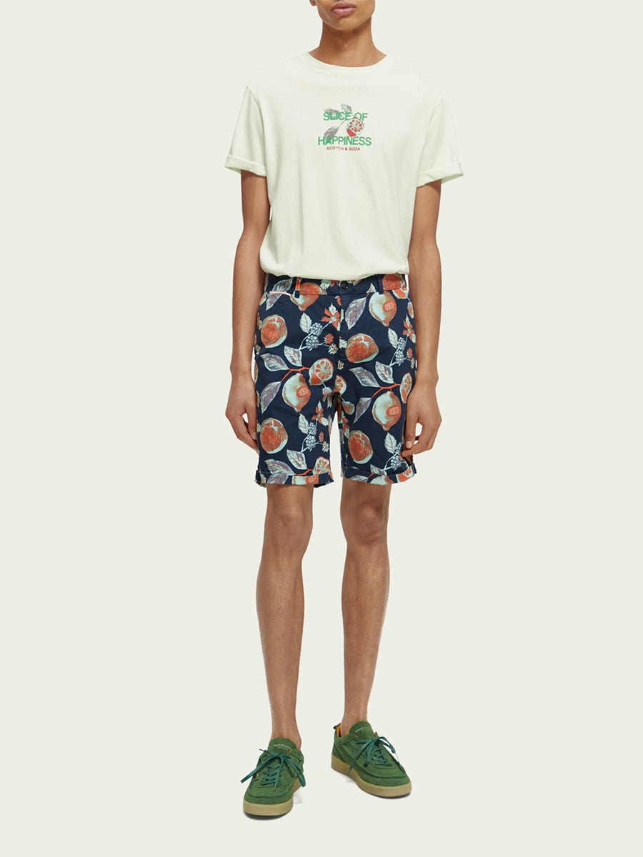 Men's Stuart Printed Chino Shorts - Herre - Navy Fruits Aop - Gumpel & Co