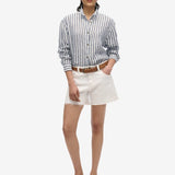 Casual Linen Boyfriend Shirt - Women - Blue Wide Stripe - Gumpel & Co