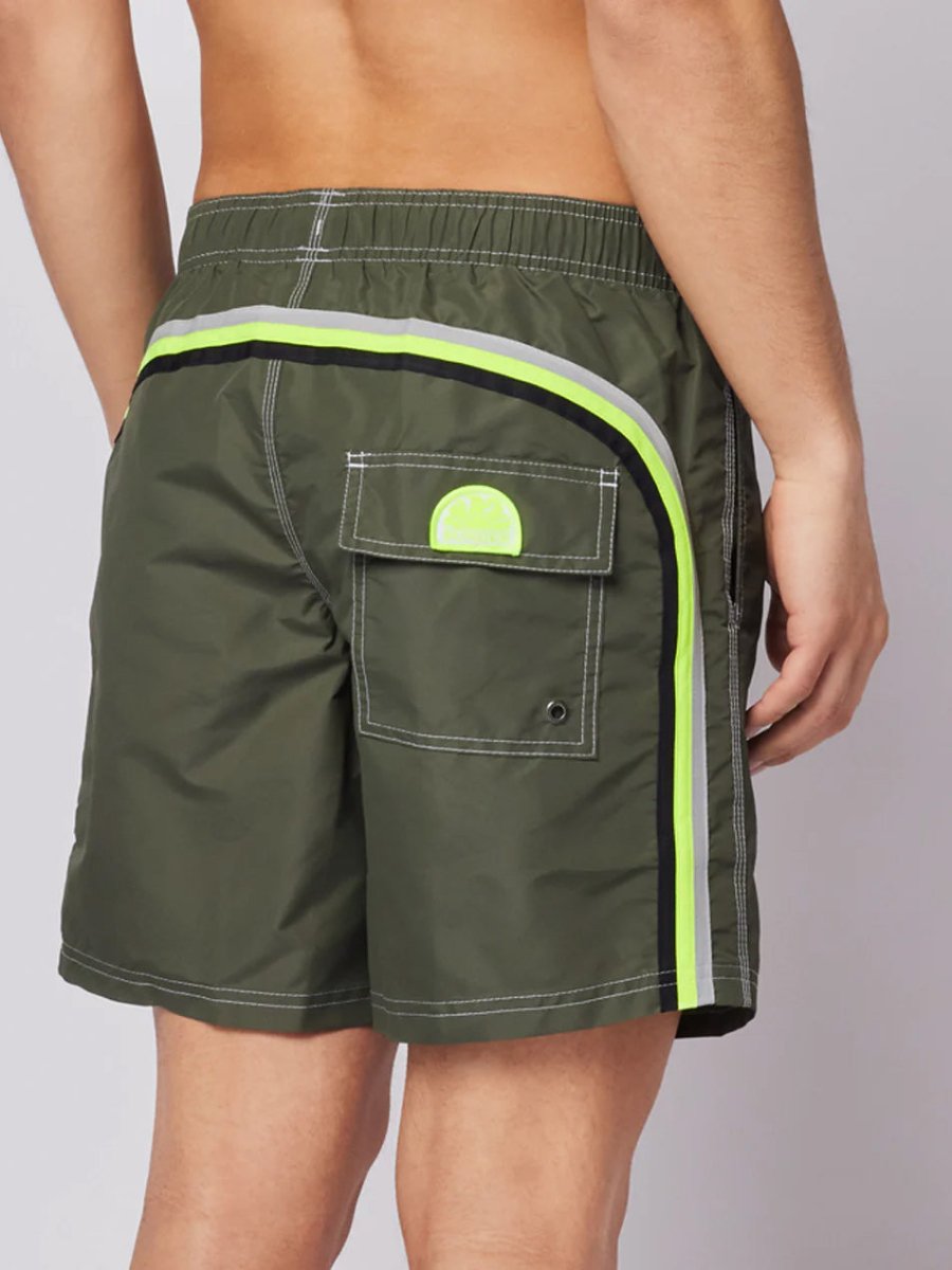 Men's Iconic Stretch Waist Mid - Length Badeshorts - Herre - Army Green - Gumpel & Co