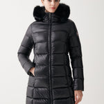 Women's Long Iridescent Dunjakke m. Pelskrave - Dame - Black - Gumpel & Co