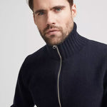 Men's Måns Knitted Zip Windproof Sweater - Herre - Navy - Gumpel & Co