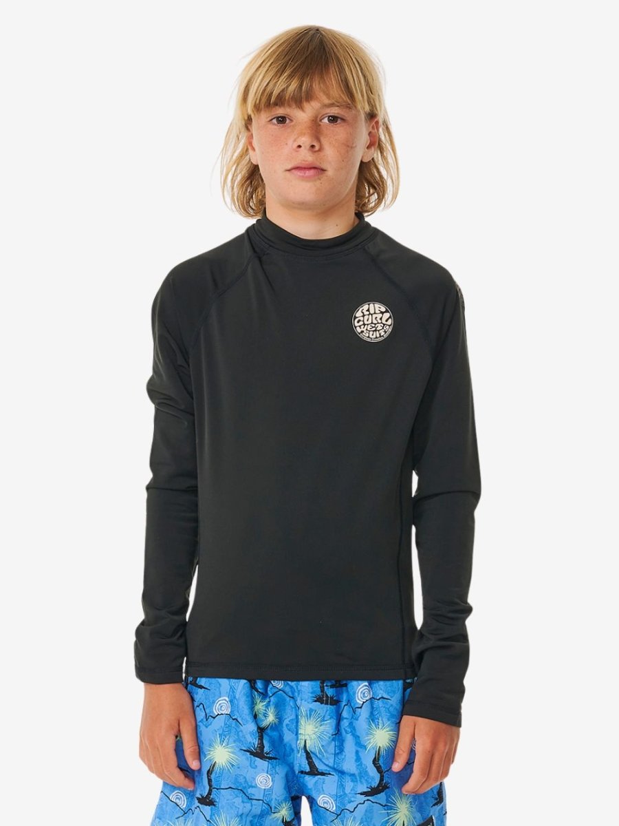 Icons UV Brushed Long Sleeve Rash Vest - Børn - Black - Gumpel & Co
