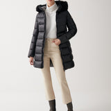 Women's Long Iridescent Dunjakke m. Pelskrave - Dame - Black - Gumpel & Co