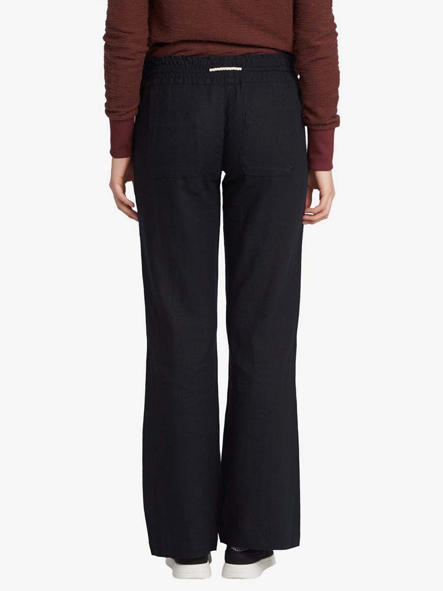 Women's Oceanside Flared Hør Bukser - Dame - True Black - Gumpel & Co