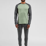 Men's Performance Merinould 150g/m2 Skiundertrøje - Herre - Mette Green/Dark Grey Melange - Gumpel & Co