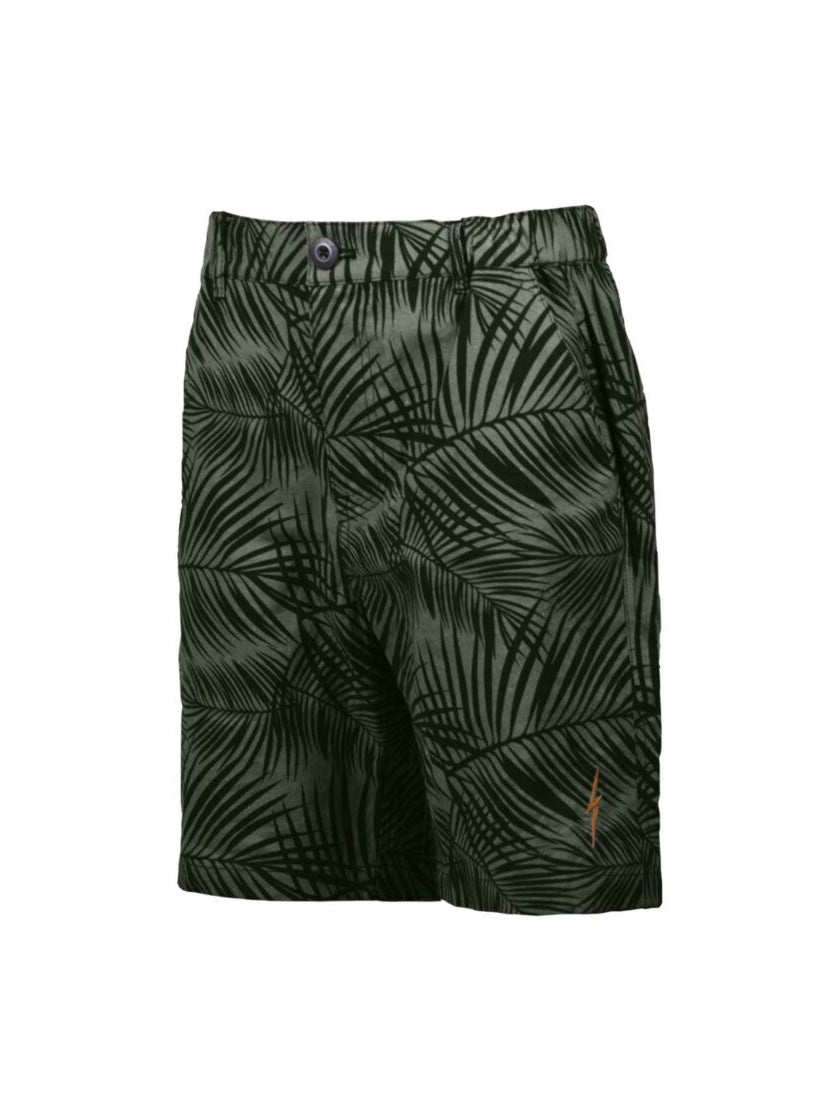 Men's Allover Printed Tropical Hør Shorts - Herre - Black Brindle - Gumpel & Co