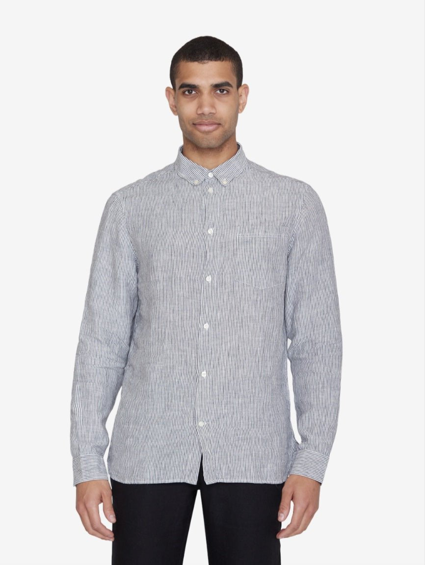 Men's REGULAR STRIPED LINEN SHIRT - Total Eclipse - Gumpel & Co