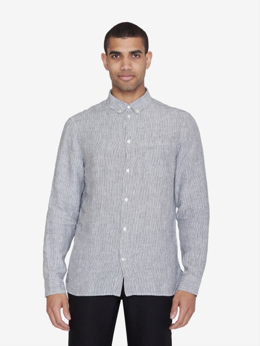 Men's REGULAR STRIPED LINEN SHIRT - Total Eclipse - Gumpel & Co