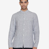 Men's REGULAR STRIPED LINEN SHIRT - Total Eclipse - Gumpel & Co