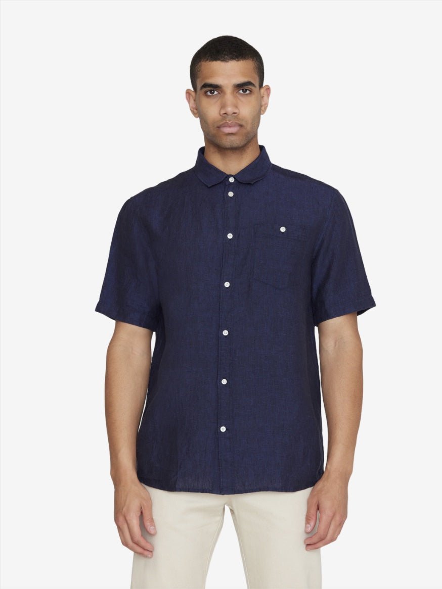 Men's CUSTOM FIT LINEN SHORT SLEEVE SHIRT - Total Eclipse - Gumpel & Co