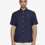 Men's CUSTOM FIT LINEN SHORT SLEEVE SHIRT - Total Eclipse - Gumpel & Co