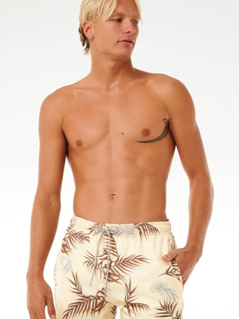 Men's Surf Revival Floral Volley Badeshorts - Herre - Vintage Yellow - Gumpel & Co