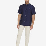 Men's CUSTOM FIT LINEN SHORT SLEEVE SHIRT - Total Eclipse - Gumpel & Co