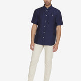 Men's CUSTOM FIT LINEN SHORT SLEEVE SHIRT - Total Eclipse - Gumpel & Co