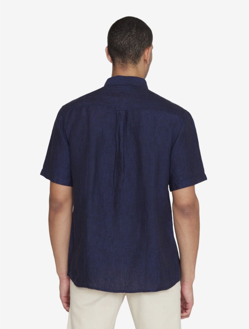 Men's CUSTOM FIT LINEN SHORT SLEEVE SHIRT - Total Eclipse - Gumpel & Co