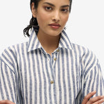 Casual Linen Boyfriend Shirt - Women - Sea Blue Chambray - Gumpel & Co